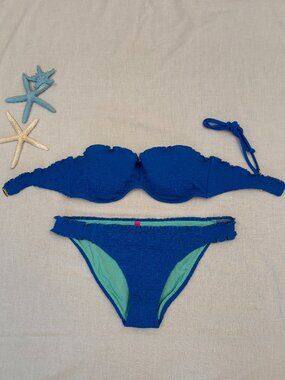 Victoria's Secret Blue Ruffled Bandeau Bikini 34C Medium